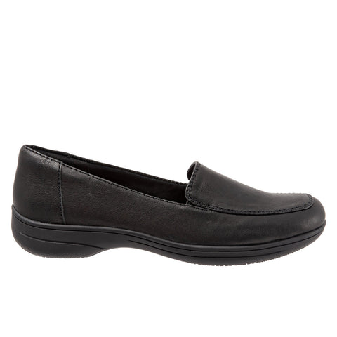 Trotters Jacob T1854-001 Womens Black Leather Slip On Loafer Flats Shoes