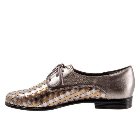 Trotters Lizzie T1858-042 Womens Silver Narrow Leather Loafer Flats Shoes