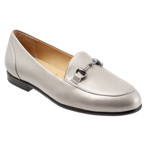 Trotters Anice T1901-033 Womens Gray Wide Leather Loafer Flats Shoes