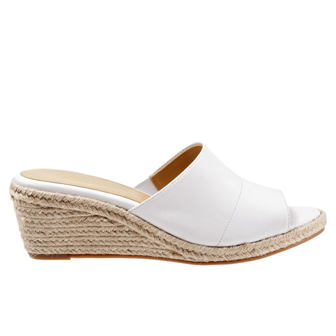 Trotters Colony T1903-100 Womens White Leather Wedges Sandals Shoes