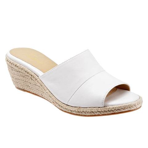 Trotters Colony T1903-100 Womens White Leather Wedges Sandals Shoes