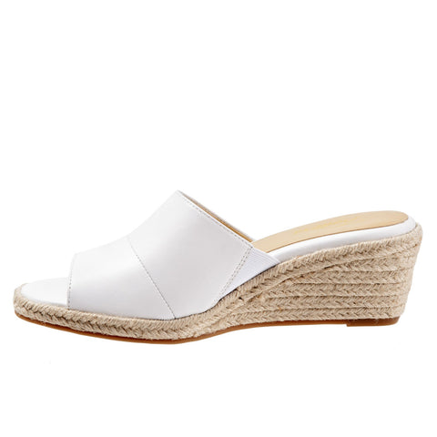 Trotters Colony T1903-100 Womens White Narrow Leather Wedges Sandals Shoes