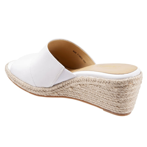 Trotters Colony T1903-100 Womens White Leather Wedges Sandals Shoes
