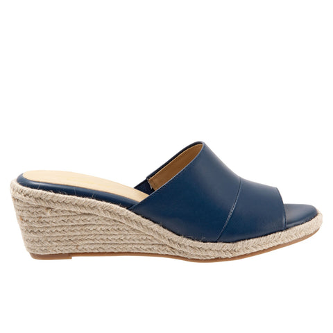 Trotters Colony T1903-427 Womens Blue Leather Slip On Wedges Sandals Shoes