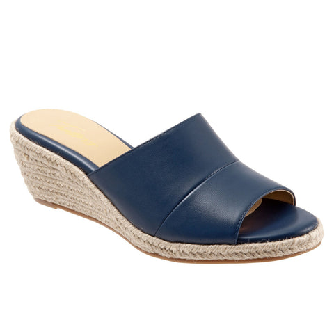 Trotters Colony T1903-427 Womens Blue Leather Slip On Wedges Sandals Shoes