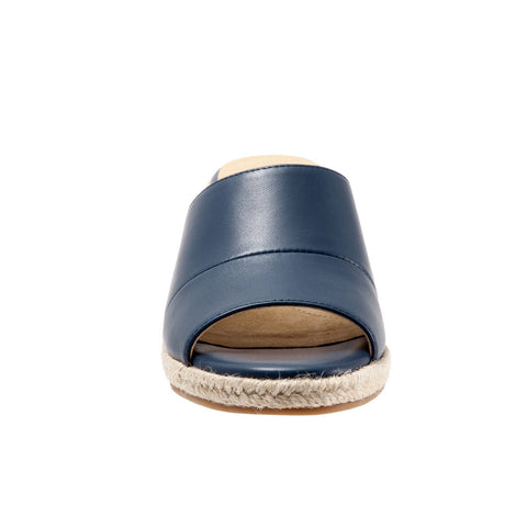 Trotters Colony T1903-427 Womens Blue Leather Slip On Wedges Sandals Shoes