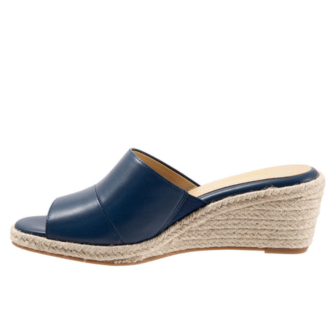 Trotters Colony T1903-427 Womens Blue Leather Slip On Wedges Sandals Shoes