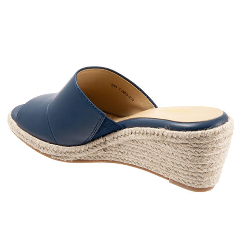 Trotters Colony T1903-427 Womens Blue Leather Slip On Wedges Sandals Shoes