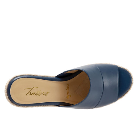 Trotters Colony T1903-427 Womens Blue Leather Slip On Wedges Sandals Shoes