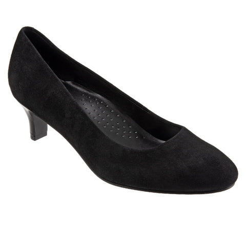 Trotters Fab T1905-003 Womens Black Wide Suede Slip On Pumps Heels Shoes