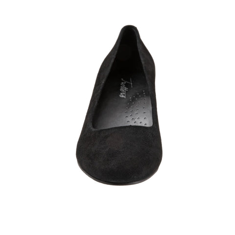 Trotters Fab T1905-003 Womens Black Wide Suede Slip On Pumps Heels Shoes