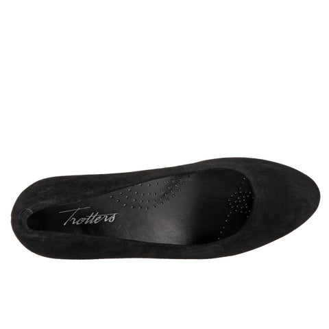 Trotters Fab T1905-003 Womens Black Wide Suede Slip On Pumps Heels Shoes