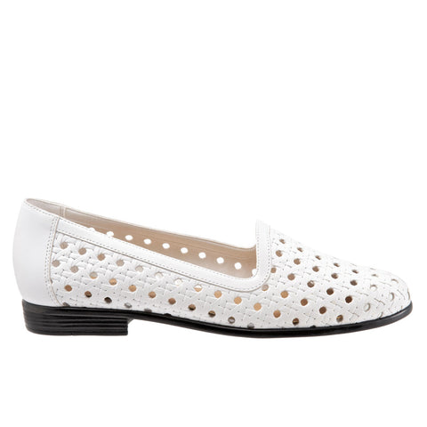 Trotters Liz Open T1909-100 Womens White Leather Slip On Loafer Flats Shoes