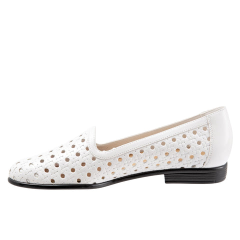 Trotters Liz Open T1909-100 Womens White Leather Slip On Loafer Flats Shoes