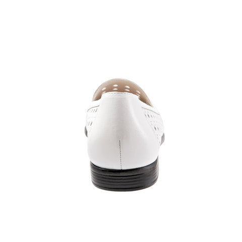 Trotters Liz Open T1909-100 Womens White Leather Slip On Loafer Flats Shoes