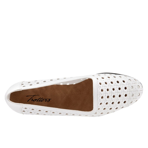 Trotters Liz Open T1909-100 Womens White Leather Slip On Loafer Flats Shoes