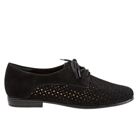 Trotters Lizzie Perf T1910-036 Womens Black Narrow Leather Loafer Flats Shoes