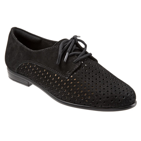 Trotters Lizzie Perf T1910-036 Womens Black Narrow Leather Loafer Flats Shoes