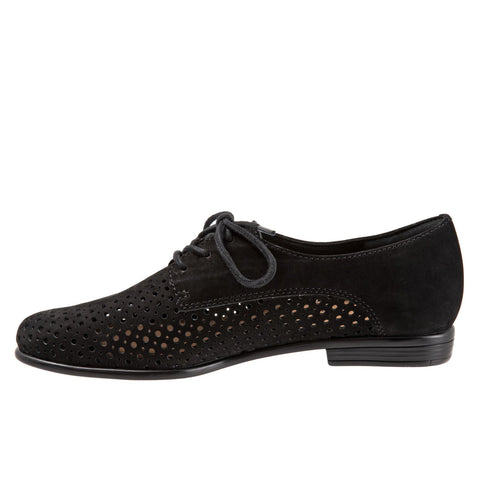 Trotters Lizzie Perf T1910-036 Womens Black Narrow Leather Loafer Flats Shoes