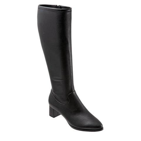 Trotters Kacee T1956-001 Womens Black Wide Leather Zipper Knee High Boots