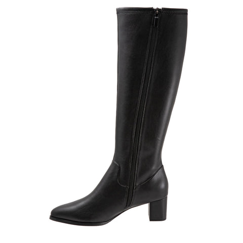 Trotters Kacee T1956-001 Womens Black Wide Leather Zipper Knee High Boots
