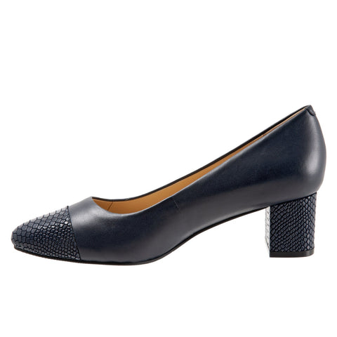 Trotters Kiki T1957-400 Womens Blue Leather Slip On Pumps Heels Shoes