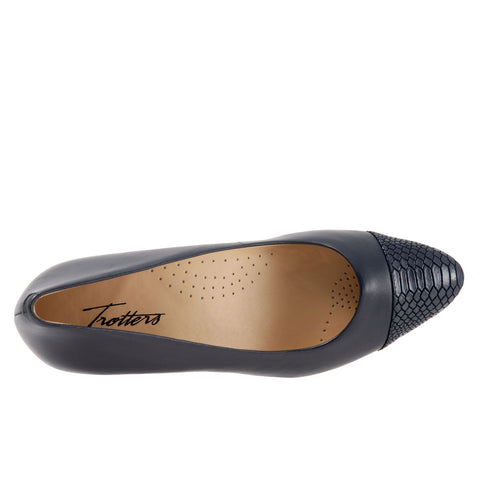 Trotters Kiki T1957-400 Womens Blue Leather Slip On Pumps Heels Shoes