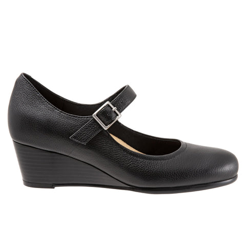 Trotters Willow T1964-001 Womens Black Leather Wedges Heels Shoes