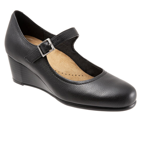 Trotters Willow T1964-001 Womens Black Wide Leather Wedges Heels Shoes