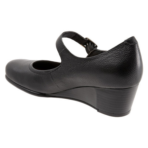 Trotters Willow T1964-001 Womens Black Wide Leather Wedges Heels Shoes