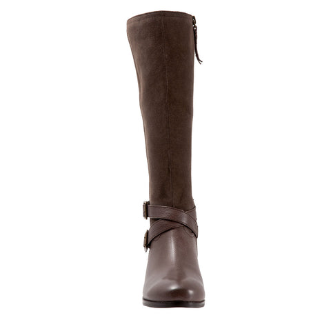Trotters Larkin T1968-293 Womens Brown Wide Leather Zipper Knee High Boots