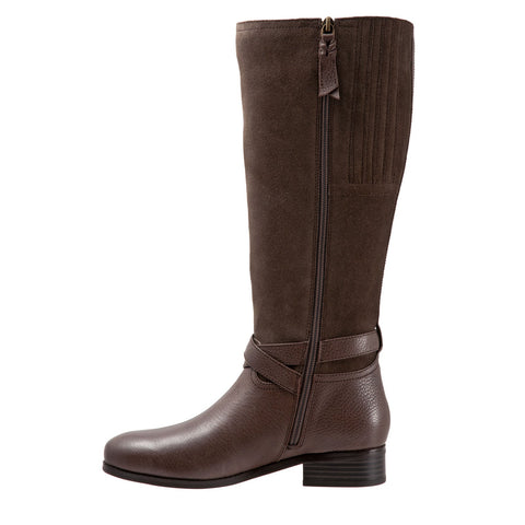 Trotters Larkin T1968-293 Womens Brown Wide Leather Zipper Knee High Boots