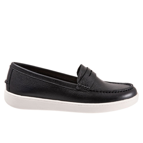 Trotters Dina T2000-001 Womens Black Wide Leather Slip On Loafer Flats Shoes