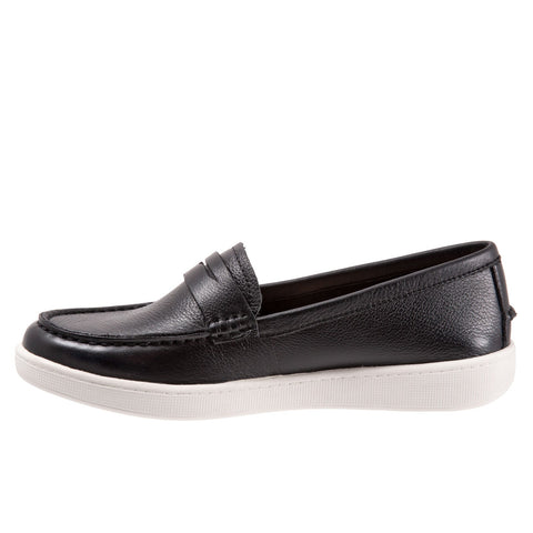 Trotters Dina T2000-001 Womens Black Wide Leather Slip On Loafer Flats Shoes
