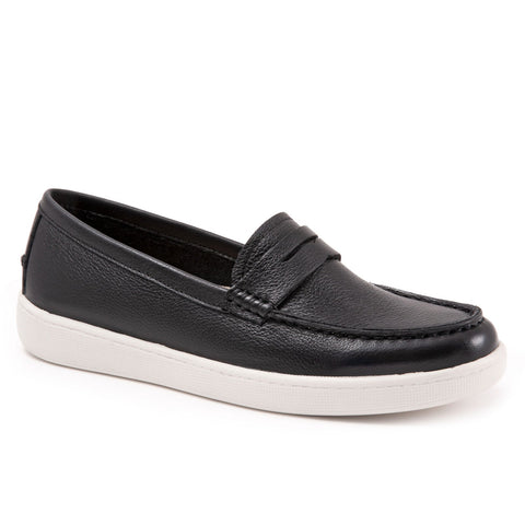 Trotters Dina T2000-001 Womens Black Wide Leather Slip On Loafer Flats Shoes