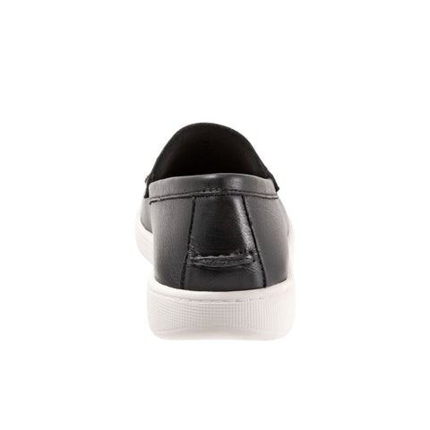 Trotters Dina T2000-001 Womens Black Wide Leather Slip On Loafer Flats Shoes