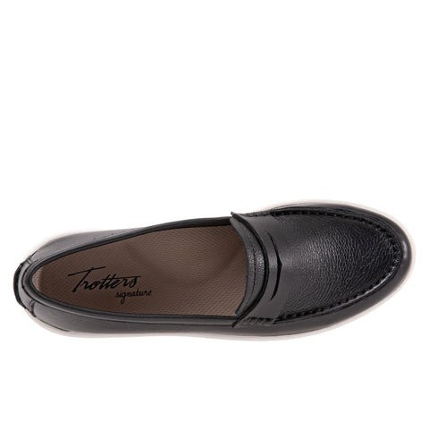Trotters Dina T2000-001 Womens Black Wide Leather Slip On Loafer Flats Shoes