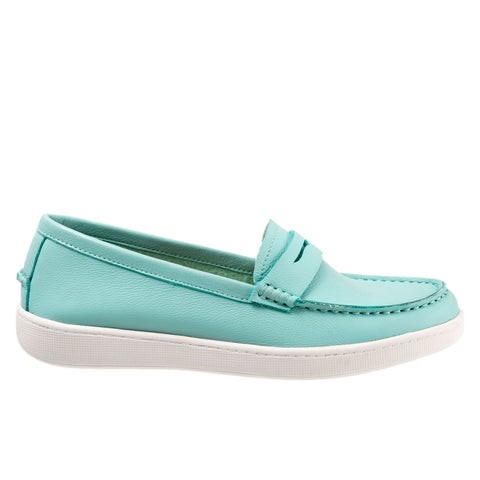 Trotters Dina T2000-322 Womens Blue Leather Slip On Loafer Flats Shoes