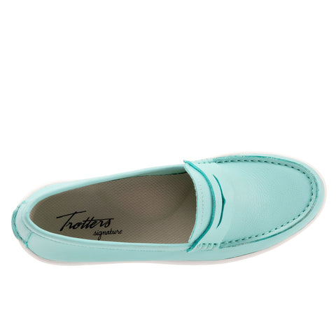Trotters Dina T2000-322 Womens Blue Leather Slip On Loafer Flats Shoes