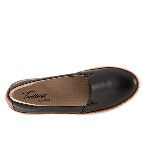 Trotters Destiny T2003-001 Womens Black Leather Slip On Loafer Flats Shoes