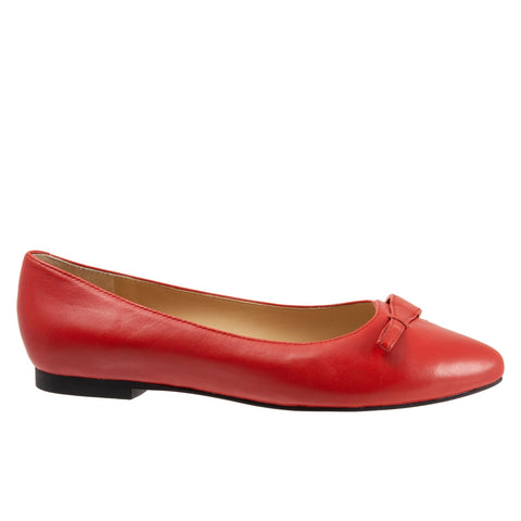 Trotters Erica T2004-600 Womens Red Wide Leather Slip On Ballet Flats Shoes