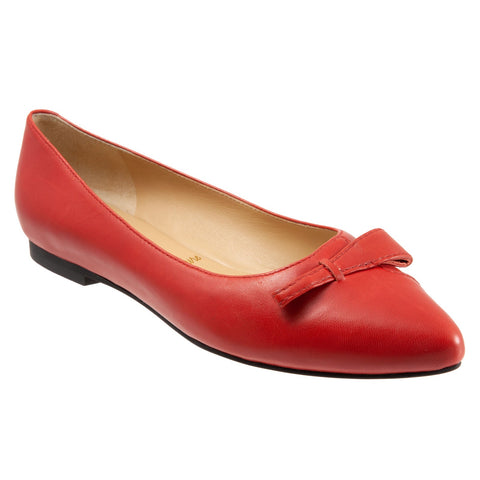 Trotters Erica T2004-600 Womens Red Wide Leather Slip On Ballet Flats Shoes