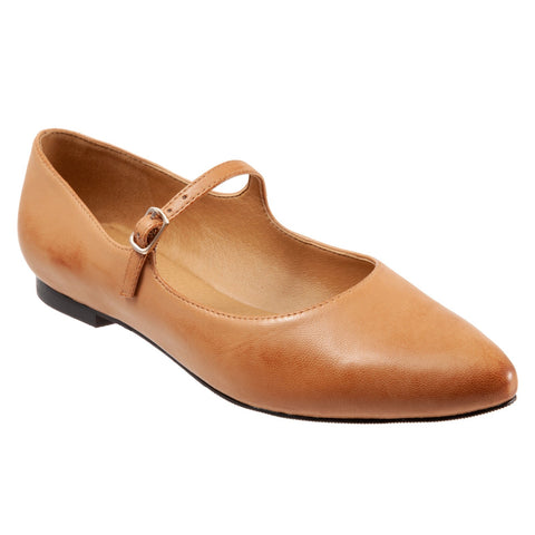 Trotters Hester T2007-274 Womens Brown Wide Leather Mary Jane Flats Shoes