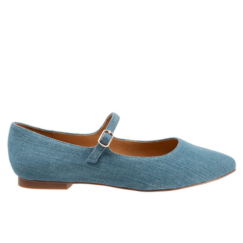 Trotters Hester T2007-433 Womens Blue Wide Leather Mary Jane Flats Shoes