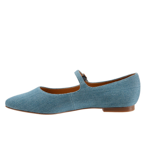 Trotters Hester T2007-433 Womens Blue Wide Leather Mary Jane Flats Shoes