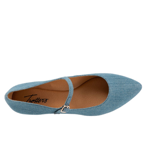 Trotters Hester T2007-433 Womens Blue Narrow Leather Mary Jane Flats Shoes