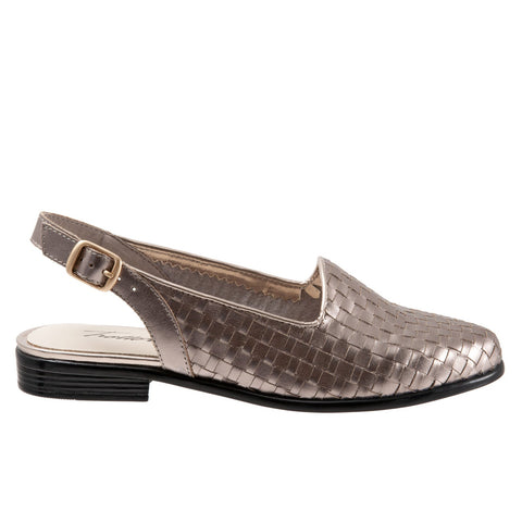 Trotters Lena T2009-033 Womens Silver Wide Leather Slingback Flats Shoes