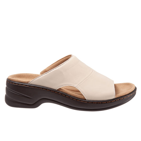 Trotters Nara T2013-126 Womens Beige Wide Leather Slides Sandals Shoes
