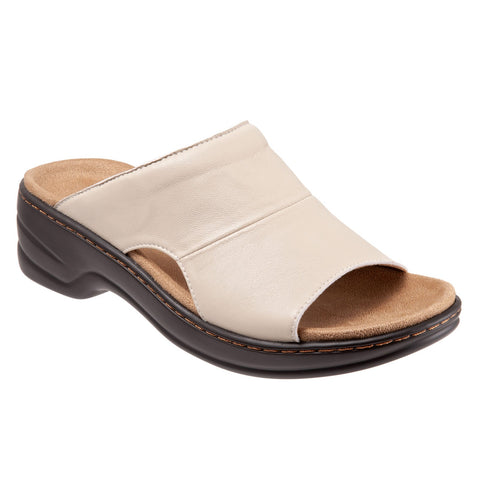 Trotters Nara T2013-126 Womens Beige Wide Leather Slides Sandals Shoes