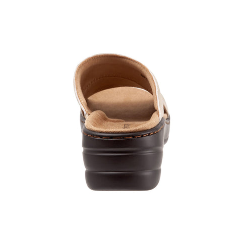 Trotters Nara T2013-126 Womens Beige Wide Leather Slides Sandals Shoes